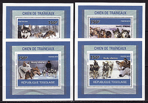 Того, 2010, Собаки, Хаски, 4 люксблока Того, 2010, Собаки, Хаски, 4 люксблока